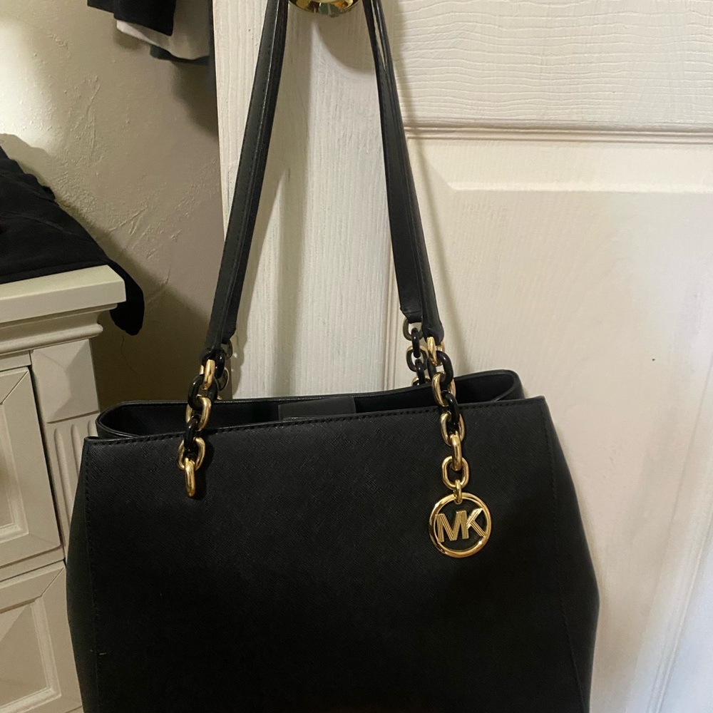 Michael Kors Black and Gold Shoulder Bag with Chain Detail